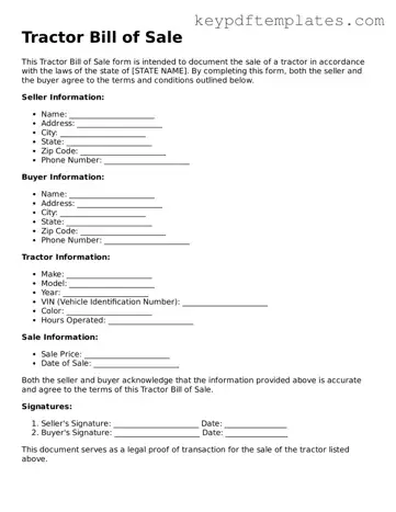 Printable Tractor Bill of Sale Template
