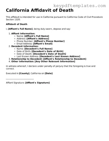 Legal Affidavit of Death Document for the State of California