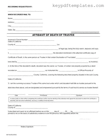 Get California Affidavit of Death of a Trustee Form