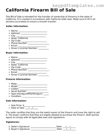 Legal Firearm Bill of Sale Document for the State of California