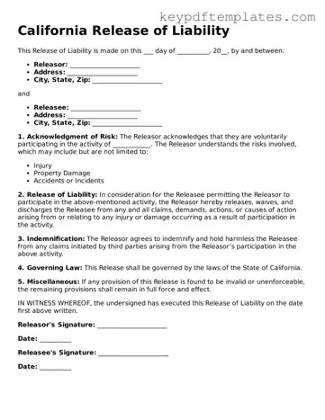 Legal Release of Liability Document for the State of California