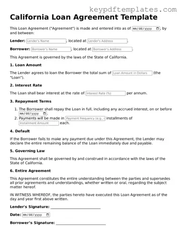 Legal Loan Agreement Document for the State of California