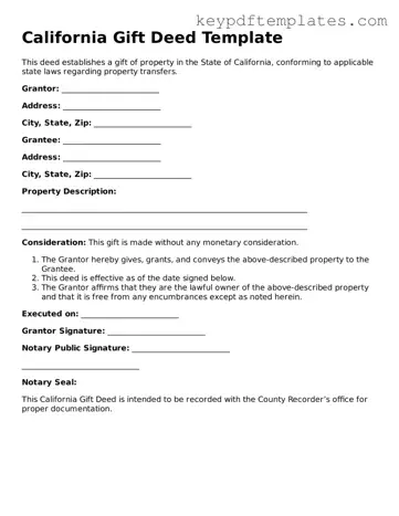 Legal Gift Deed Document for the State of California