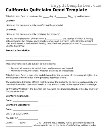 Legal Quitclaim Deed Document for the State of California