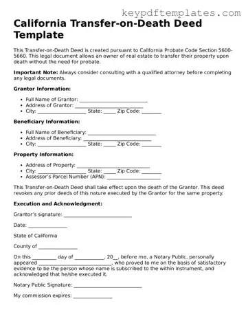 Legal Transfer-on-Death Deed Document for the State of California