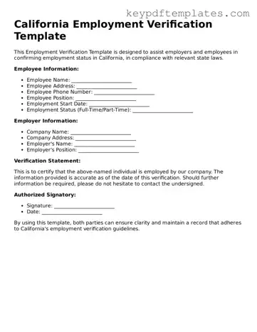 Legal Employment Verification Document for the State of California