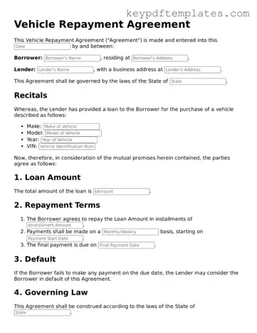 Printable Vehicle Repayment Agreement Template