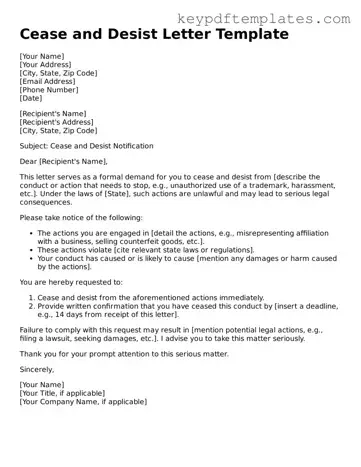 Printable Cease and Desist Letter Template