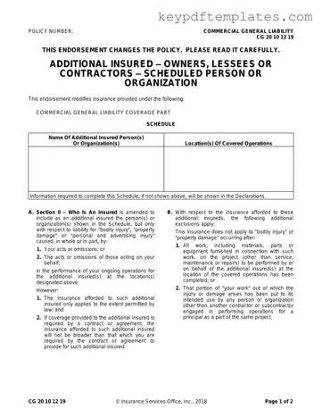 Get Cg 20 10 07 04 Liability Endorsement Form