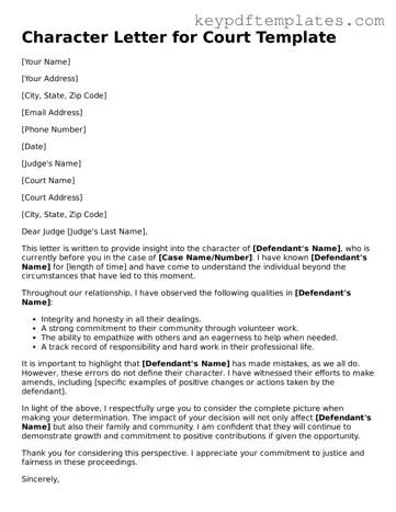 Printable Character Letter for Court Template