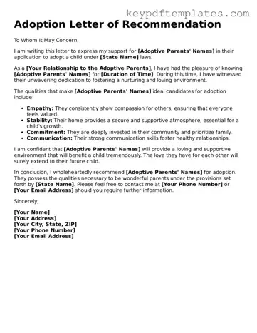 Printable Adoption Letter of Recommendation Template