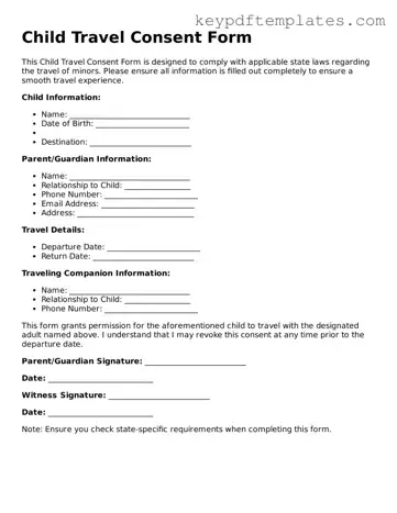 Printable Child Travel Consent Form Template