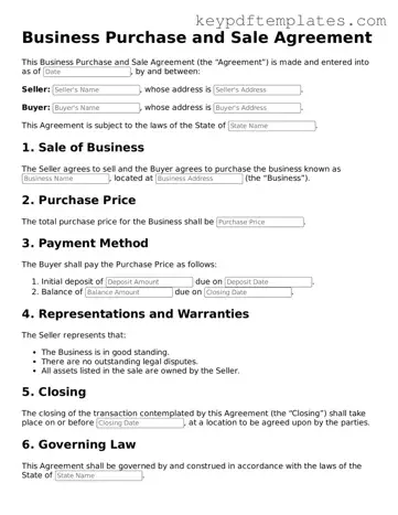 Printable Business Purchase and Sale Agreement Template