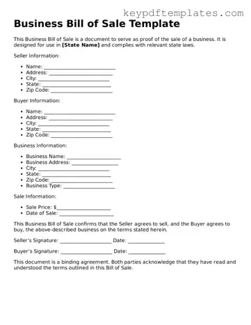 Printable Business Bill of Sale Template