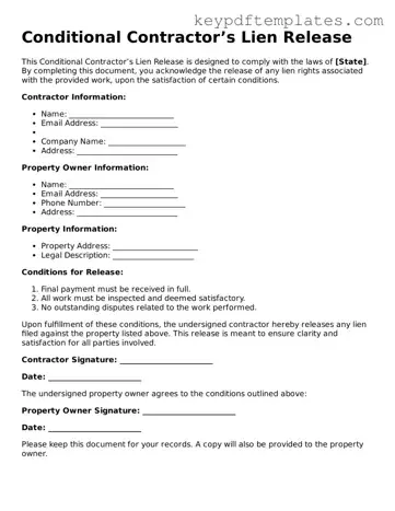 Printable Conditional Contractor’s Lien Release Template