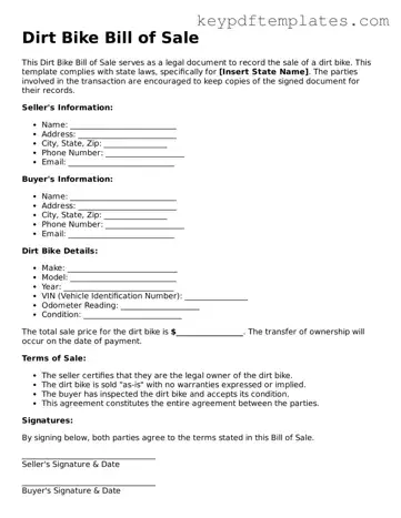 Printable Dirt Bike Bill of Sale Template