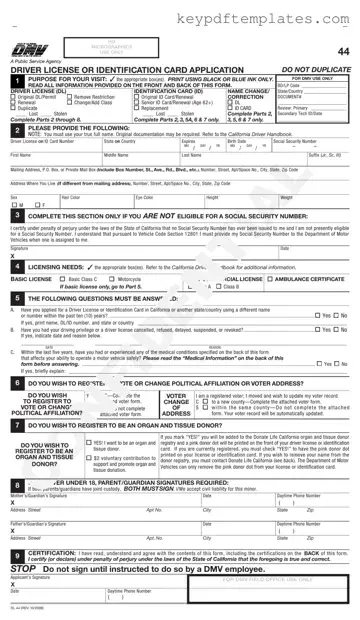 Get Ca Dmv Dl 44 Form