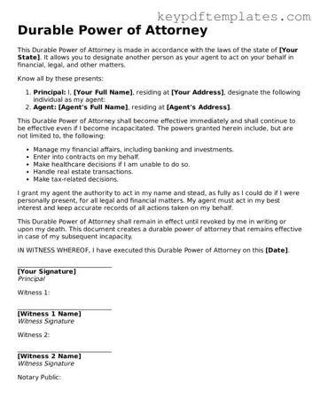 Printable Durable Power of Attorney Template