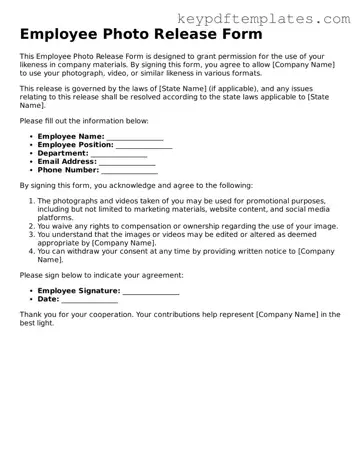 Printable Employee Photo Release Template