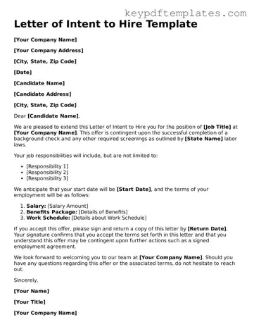 Printable Letter of Intent to Hire Template