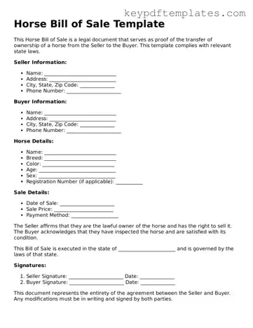 Printable Horse Bill of Sale Template