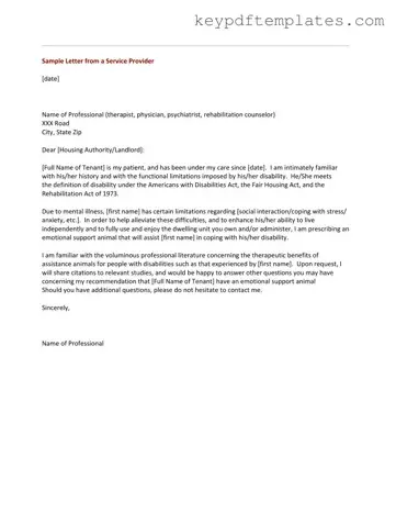 Get Emotional Support Animal Letter Form