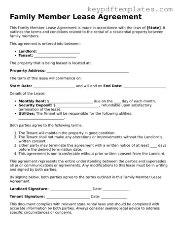 Printable Family Member Lease Agreement Template
