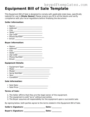 Printable Equipment Bill of Sale Template