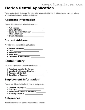 Legal Rental Application Document for the State of Florida