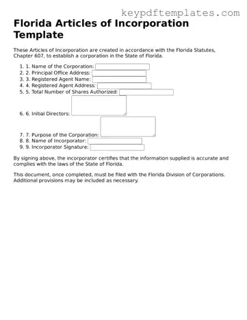 Legal Articles of Incorporation Document for the State of Florida