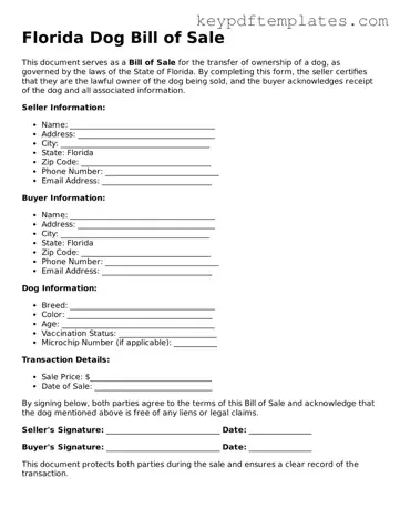Legal Dog Bill of Sale Document for the State of Florida