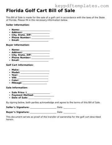 Legal Golf Cart Bill of Sale Document for the State of Florida