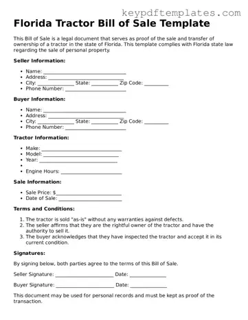 Legal Tractor Bill of Sale Document for the State of Florida