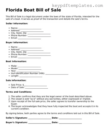 Legal Boat Bill of Sale Document for the State of Florida