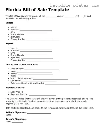Legal Bill of Sale Document for the State of Florida