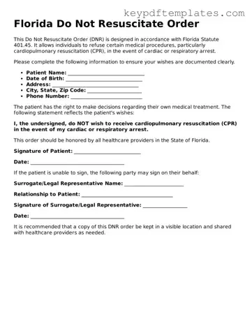 Legal Do Not Resuscitate Order Document for the State of Florida