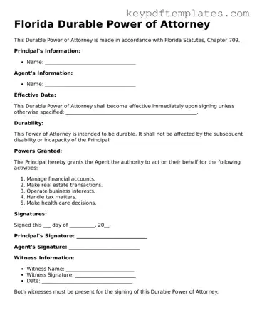 Legal Durable Power of Attorney Document for the State of Florida