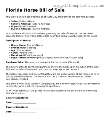 Legal Horse Bill of Sale Document for the State of Florida