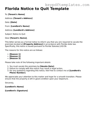 Legal Notice to Quit Document for the State of Florida