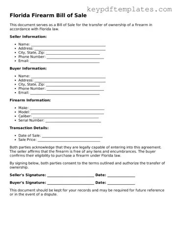 Legal Firearm Bill of Sale Document for the State of Florida