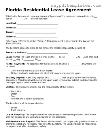 Legal Residential Lease Agreement Document for the State of Florida