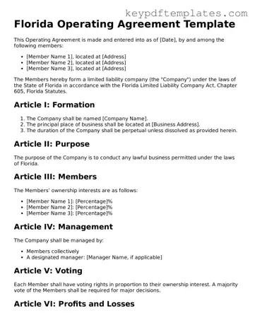 Legal Operating Agreement Document for the State of Florida