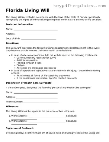 Legal Living Will Document for the State of Florida