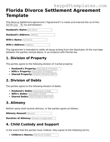 Legal Divorce Settlement Agreement Document for the State of Florida