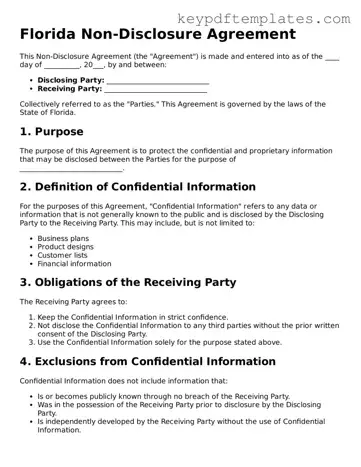 Legal Non-disclosure Agreement Document for the State of Florida