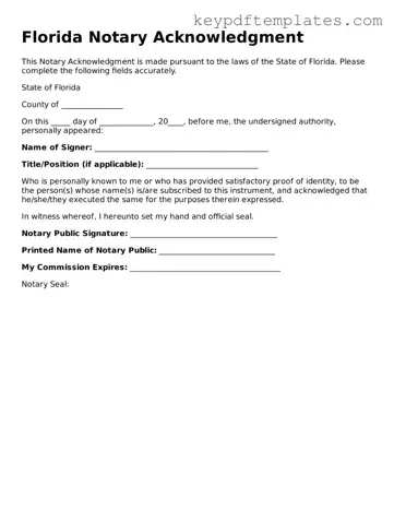 Legal Notary Acknowledgement Document for the State of Florida