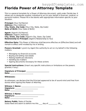 Legal Power of Attorney Document for the State of Florida