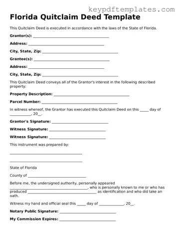 Legal Quitclaim Deed Document for the State of Florida