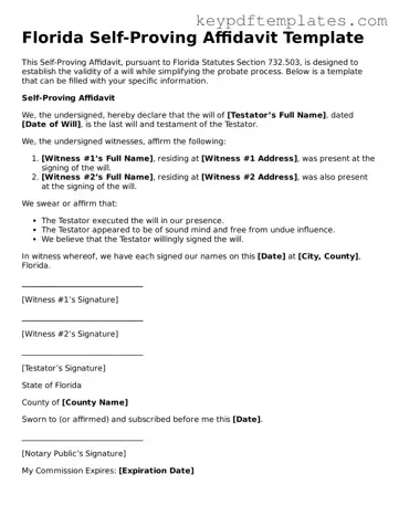 Legal Self-Proving Affidavit Document for the State of Florida