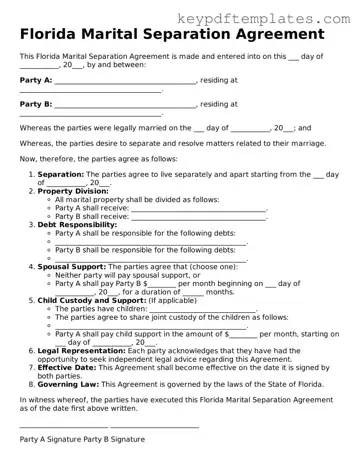Legal Marital Separation Agreement Document for the State of Florida